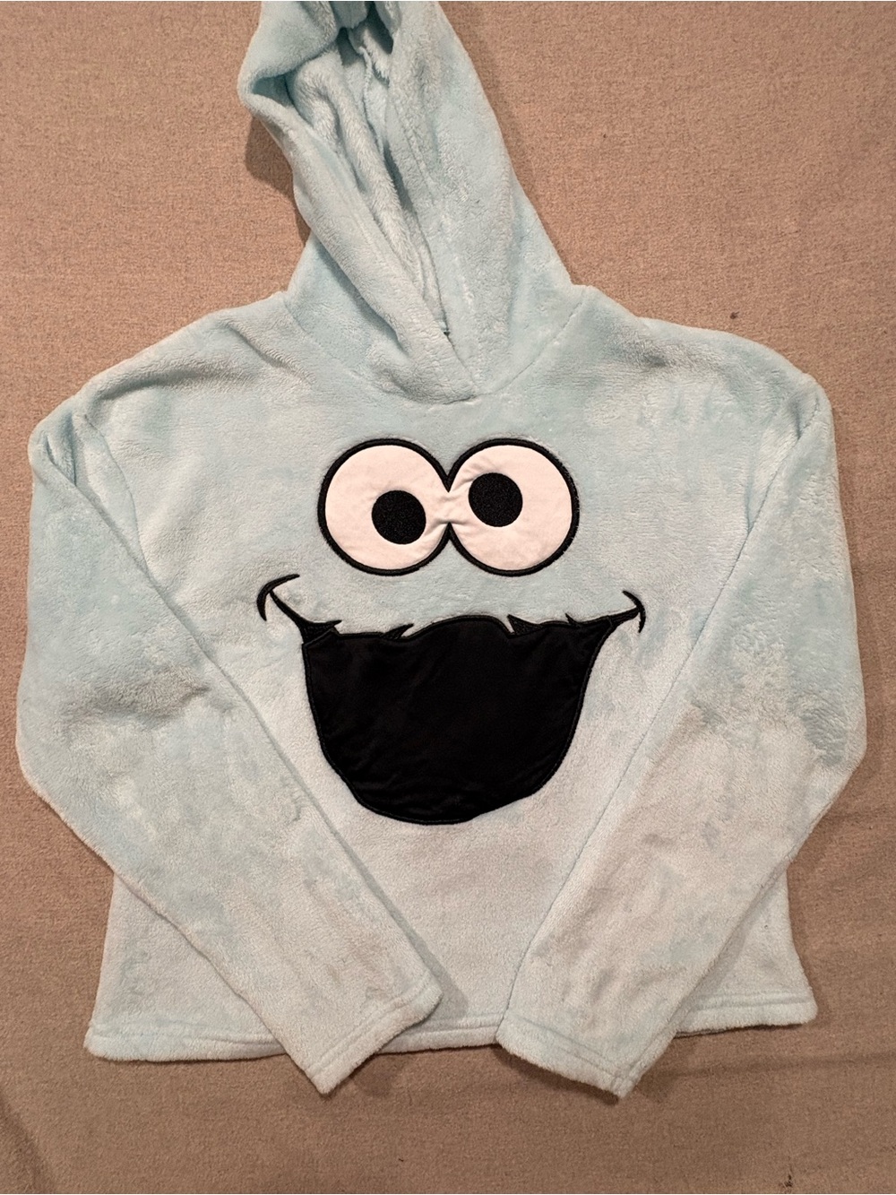 Sesame Street Light Blue Cookie Monster Hooded Plush Sweatshirt